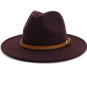 (Color-PlUM-(dark purple )….Fedora hats with Leather belt